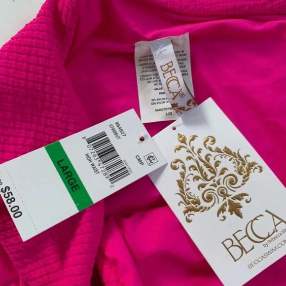Becca Swimwear Pucker Up Danielle Bikini Swim Bottom Pink Size L NWT - Picture 7 of 8